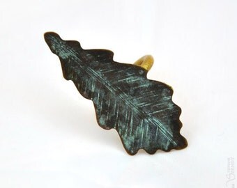 Oak leaf - patina Adjustable ring