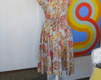 60s / 70s Pastel Floral Shirtwaist Dress by Anjac (M)