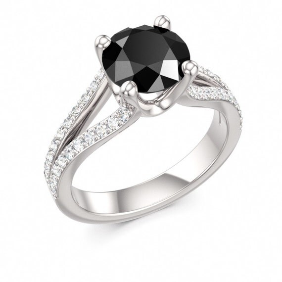 Items similar to Black Diamond Engagement Ring with Diamonds in 14k ...