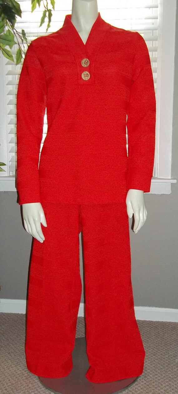 Items similar to 70's 2 Piece Leisure Pant Suit Polyester Red Orange by ...