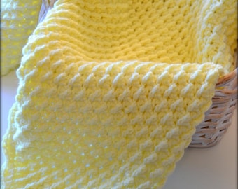 Yellow Crocheted Baby Blanket Honeycomb Afghan Lap Blanket Gender Neutral Baby Shower Gift Couverture Colcha de Bebe