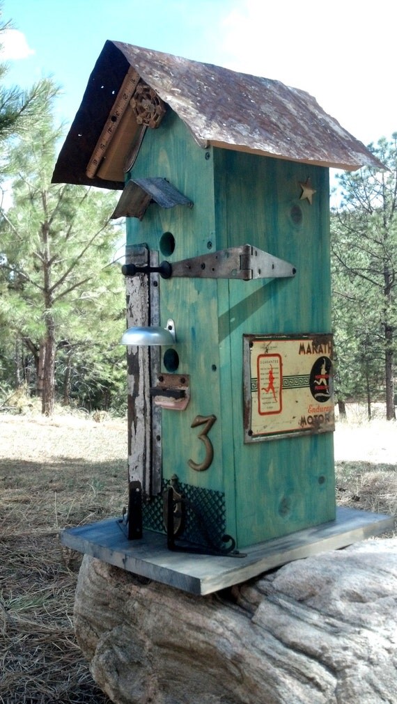 Rustic Birdhouse Vintage Recycled by FilthyRichDesigns on Etsy