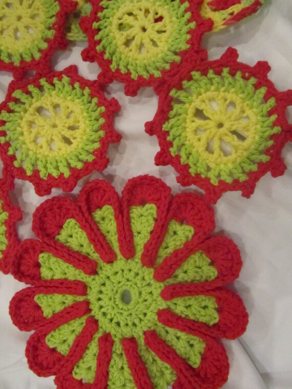 Crochet Tea Party Set Flower shaped Doily/Hotpad with 5