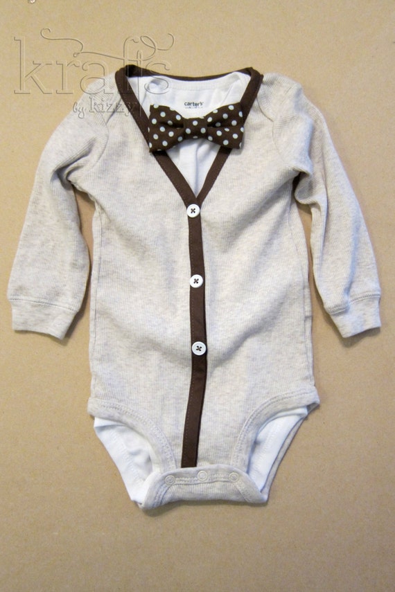 Items similar to Baby Boy Cream/Brown Cardigan Outfit with Removable ...