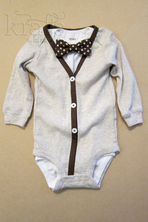 Items similar to Baby Boy Cream/Brown Cardigan Outfit with Removable