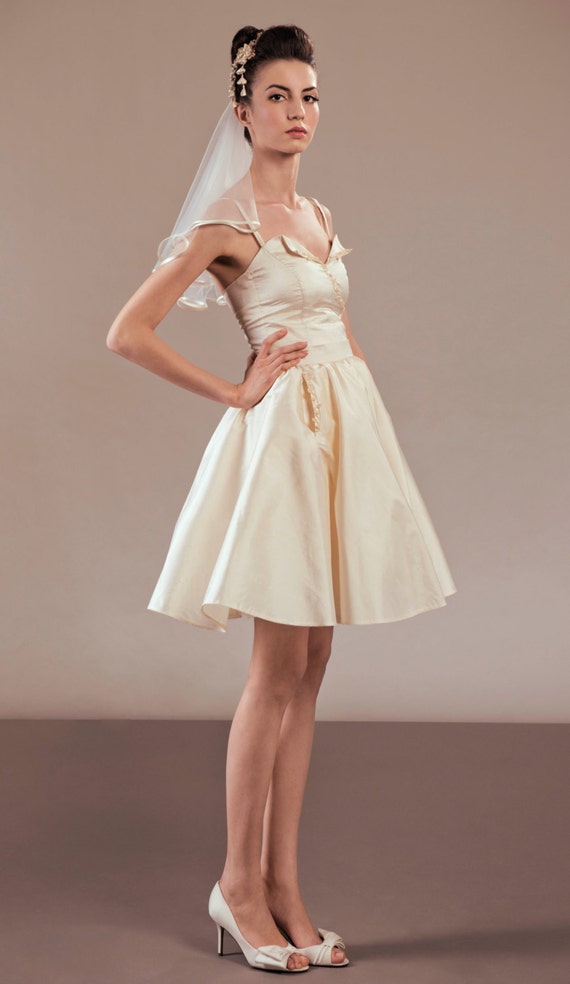 Items similar to Akemi short  silk wedding  dress  ensemble 