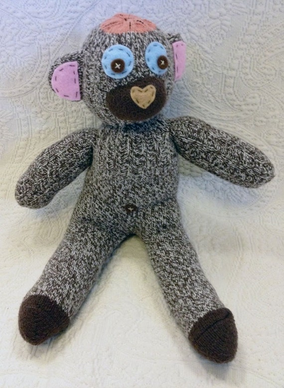 Handmade sock animal - stuffed animal - Cute brown sock monkey