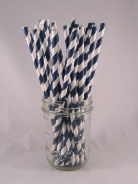 25 Navy Blue Stripe Straws - ships less than 24 hours Il_570xn