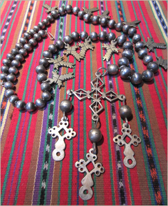 Vintage Mexican Silver Cross Necklace.