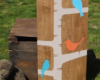 Birds on birch tree, Birds, kids room art, Nursery art, Shabby chic wall art, Nursery decor, Bright, Painting on wood