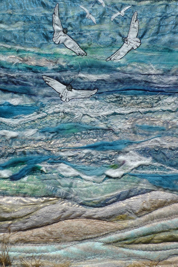 sands colored Seascape. seagulls. Whitsun Whitesands. Wall at hanging.