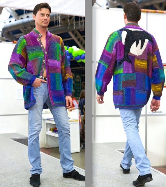 handmade knitted jacket DOLPHIN for men