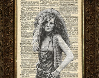 Janis Joplin art print, dictionary Art, Book Art, wall Decor, Wall Art Mixed Media, Collage