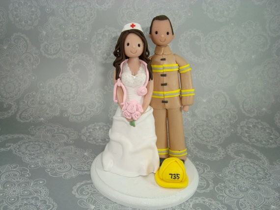  Firefighter  Nurse  Customized Wedding  Cake  Topper 
