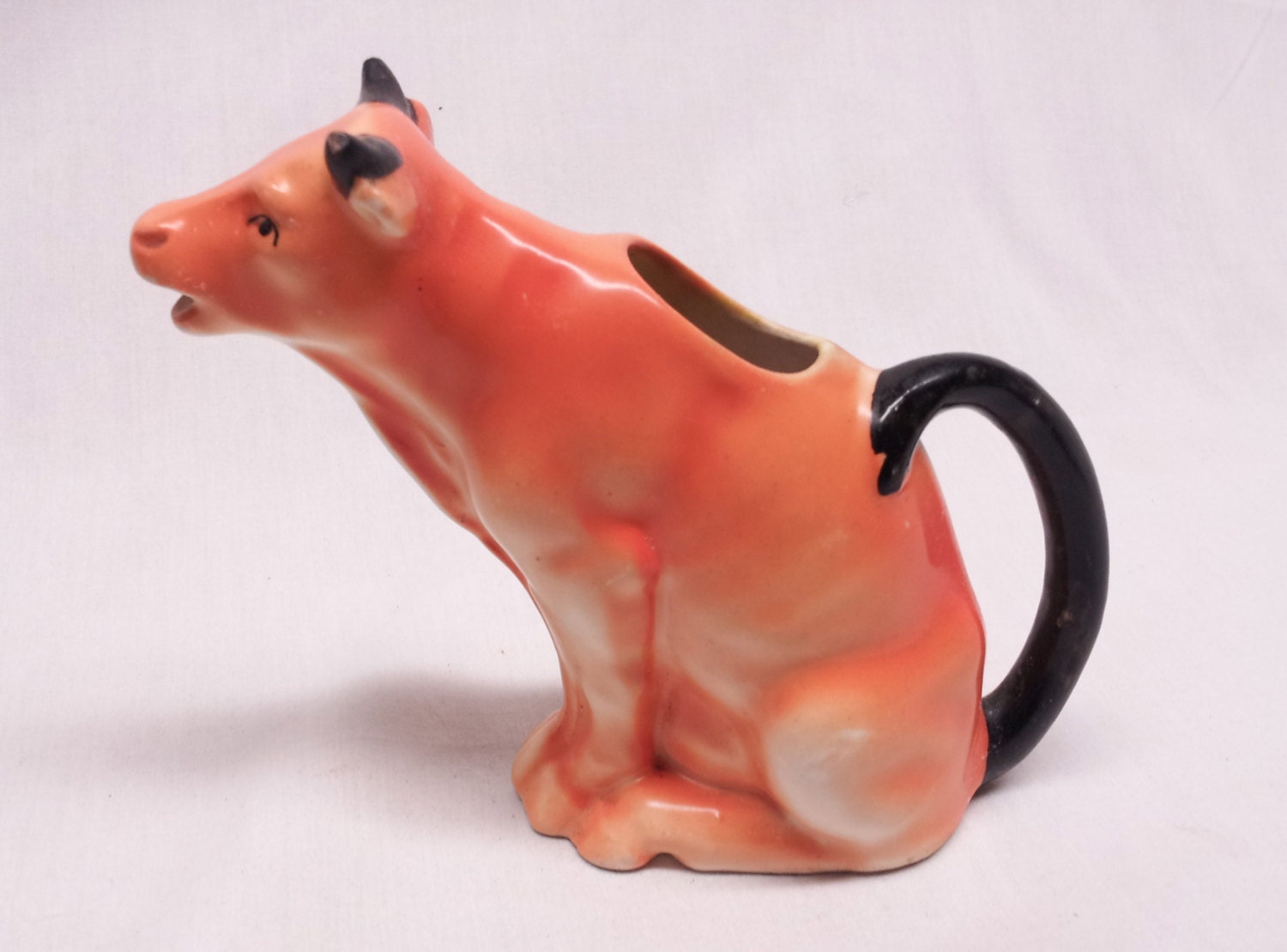 Antique Ceramic Cow Creamer // Pitcher / Rustic / Czech Made