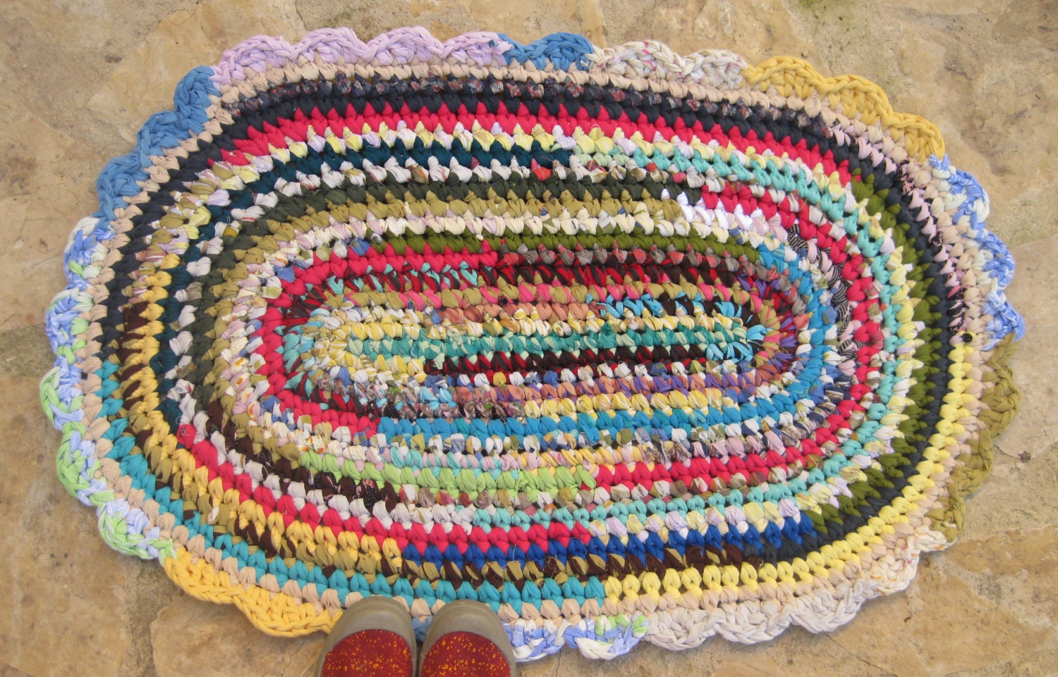 Colorful Crocheted Oval Rag Rug Circus Eco Friendly by OdPaAm