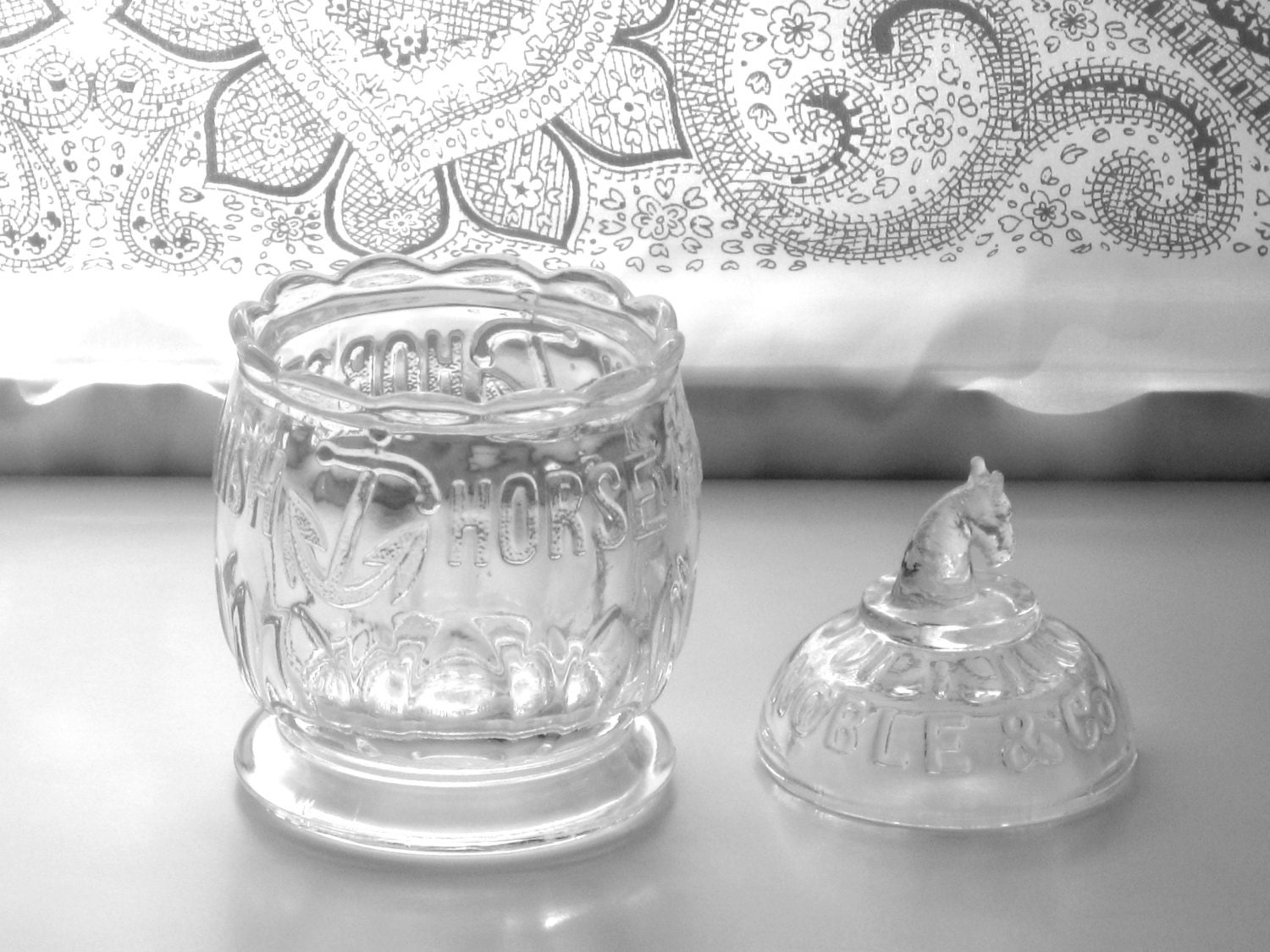 Vintage 90s Horseradish Jar Pressed Glass Heinz Noble 1993