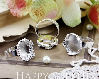 Last - 50Pcs Nickel Free - High Quality 18mm (15mm) Adjustable Silver Plated Brass Crown Ring Base (HJ140)--Clearance Sale