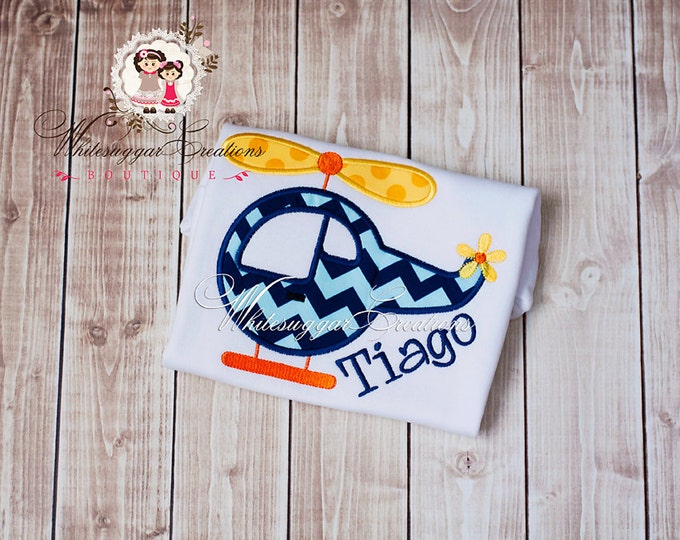 Boys Cute Helicopter Applique Shirt - Custom Embroidered Shirt - Toddler Shirt - Baby Boy Outfit