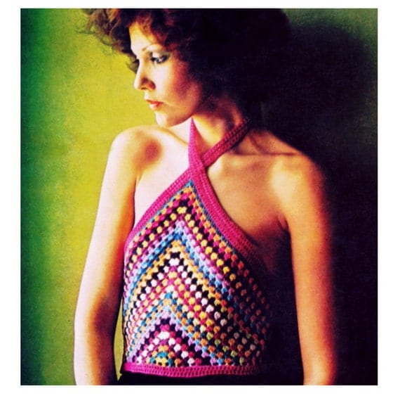 granny top crochet halter square pattern Top Crochet Pattern Arrow Geometric Square Halter Granny 1970s Vintage