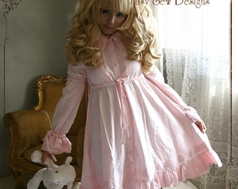 SALE 54.00 Sweet Dream Pajama Lolita Nightgown Dolly Empire Waist Button Cotton Dress Pink