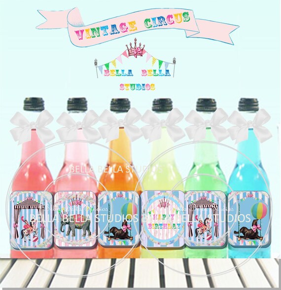 Vintage CIRCUS Birthday Party Girl and Horse Printable DRINK WRAPS -Instant Download by Bella Bella Studios Il_570xn
