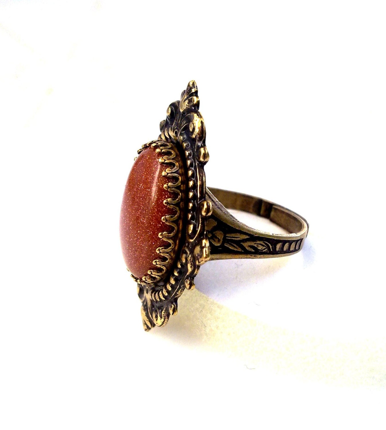 Gothic Ring Golden Sand Stone Gemstone Antiqued Gold Goth