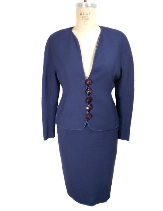 1980s Lanvin Skirt Suit / Navy Blue / by SemiPreciousGarnetts