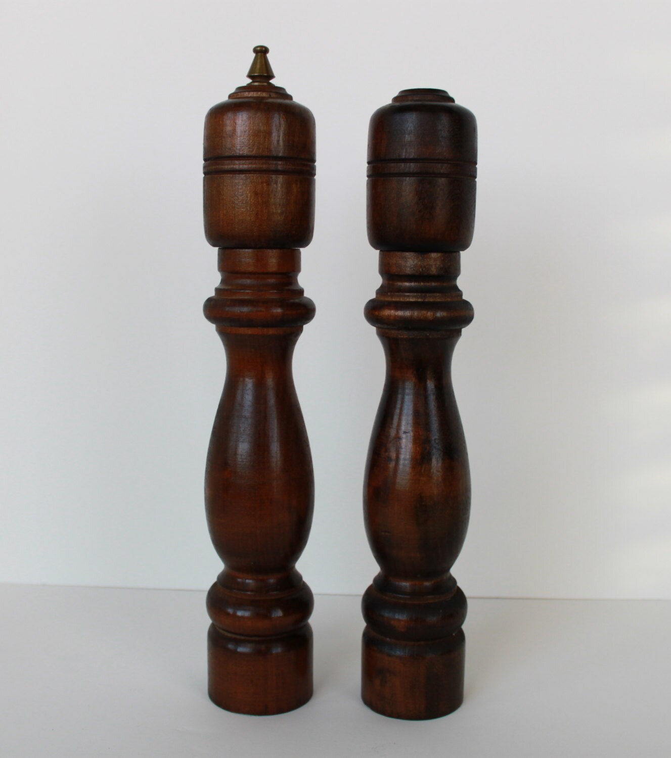 Salt and pepper mills. Large wooden salt and pepper mills.