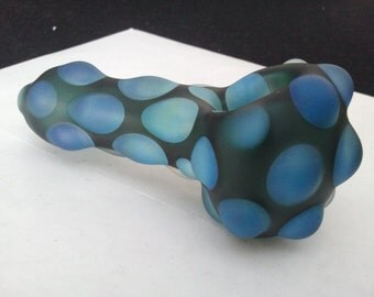 Glass pipe - Limited edition - The "NyQuil Gobstopper" thick and heavy blue-green sandblasted borosilicate tobacco pipe