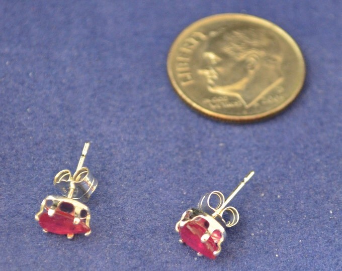 Ruby Pear Studs, 6x4mm Pear, Natural, Set in Sterling Silver E332