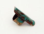 Hammered Copper Shield Ring. Green Patina Copper Ring, Knuckle Shield Ring, Adustable Copper Ring