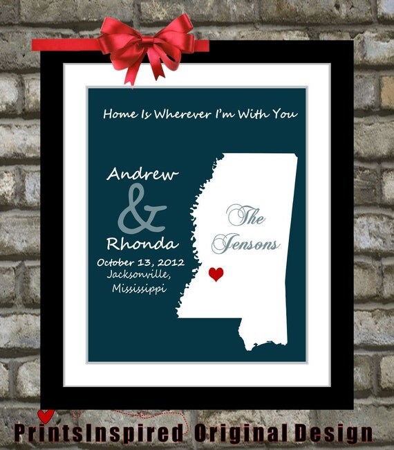 Custom Mississippi Wedding Gift: Any State Map Art Print Personalized ...