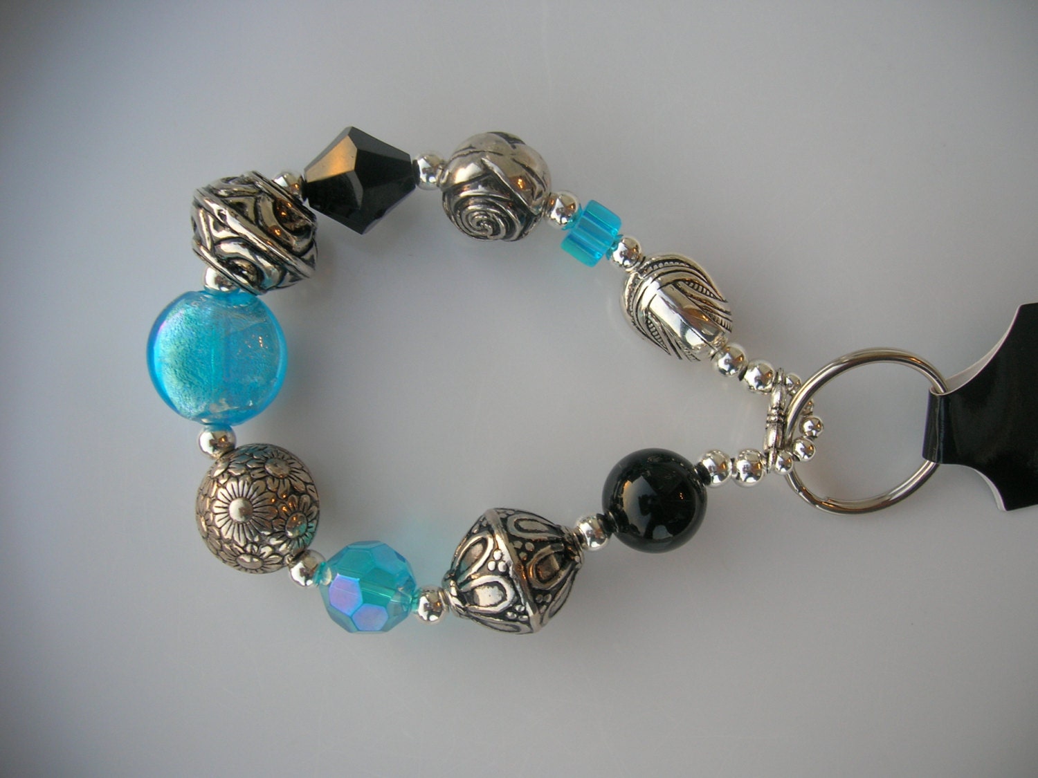 Blue Black and Silver Key Chain Bracelet by MyMinderella on Etsy