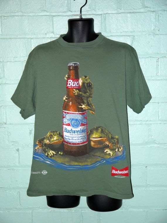 Vintage 90s Green BUDWEISER Frogs t shirt tee shirt / kitsch