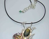 Sterling silver Necklace, Frog jewelry, Labradorite necklace, Art to Wear,Copper necklace, Handmade