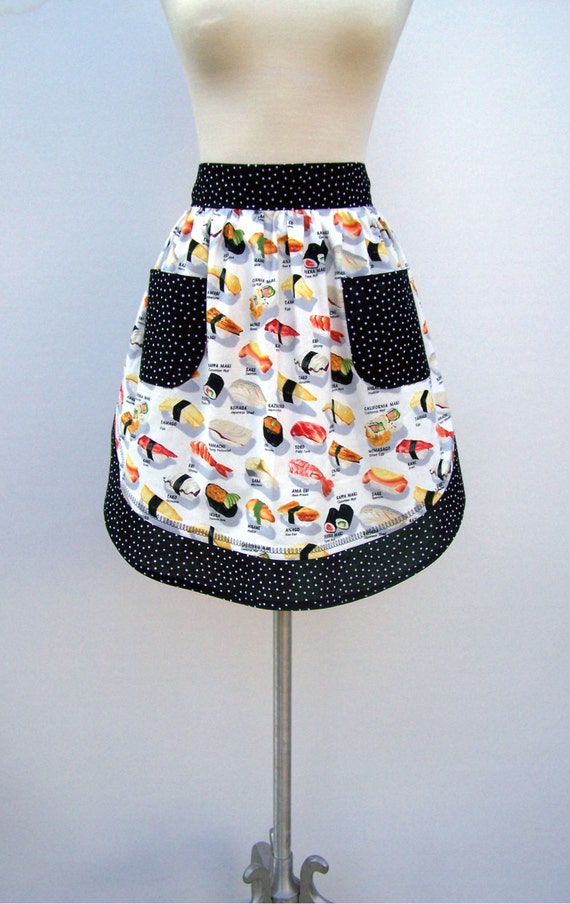 Cute Sushi Half Apron Womens Half Apron by CremeDeLaHem on Etsy