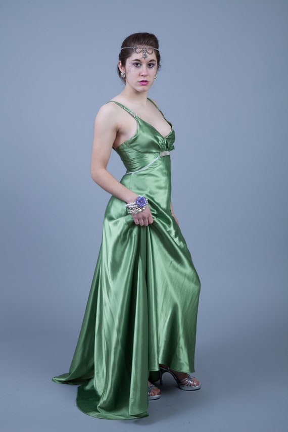 Vintage Formal Dress - Green Satin Dress - Jessica McClintock Dress