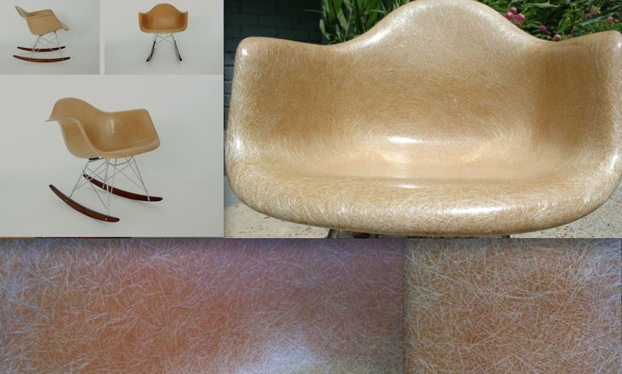 EAMES FLAME Embossed Herman Miller rocking chair ochre butterscotch ...