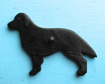Flat Coated Retriever Black Dog Handpainted Wood Leash Holder
