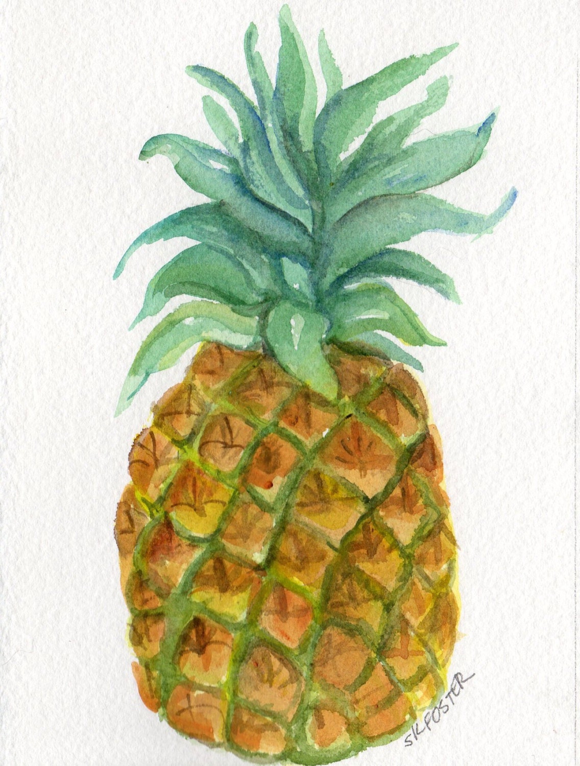 Watercolor Pineapple illustration with Tropical