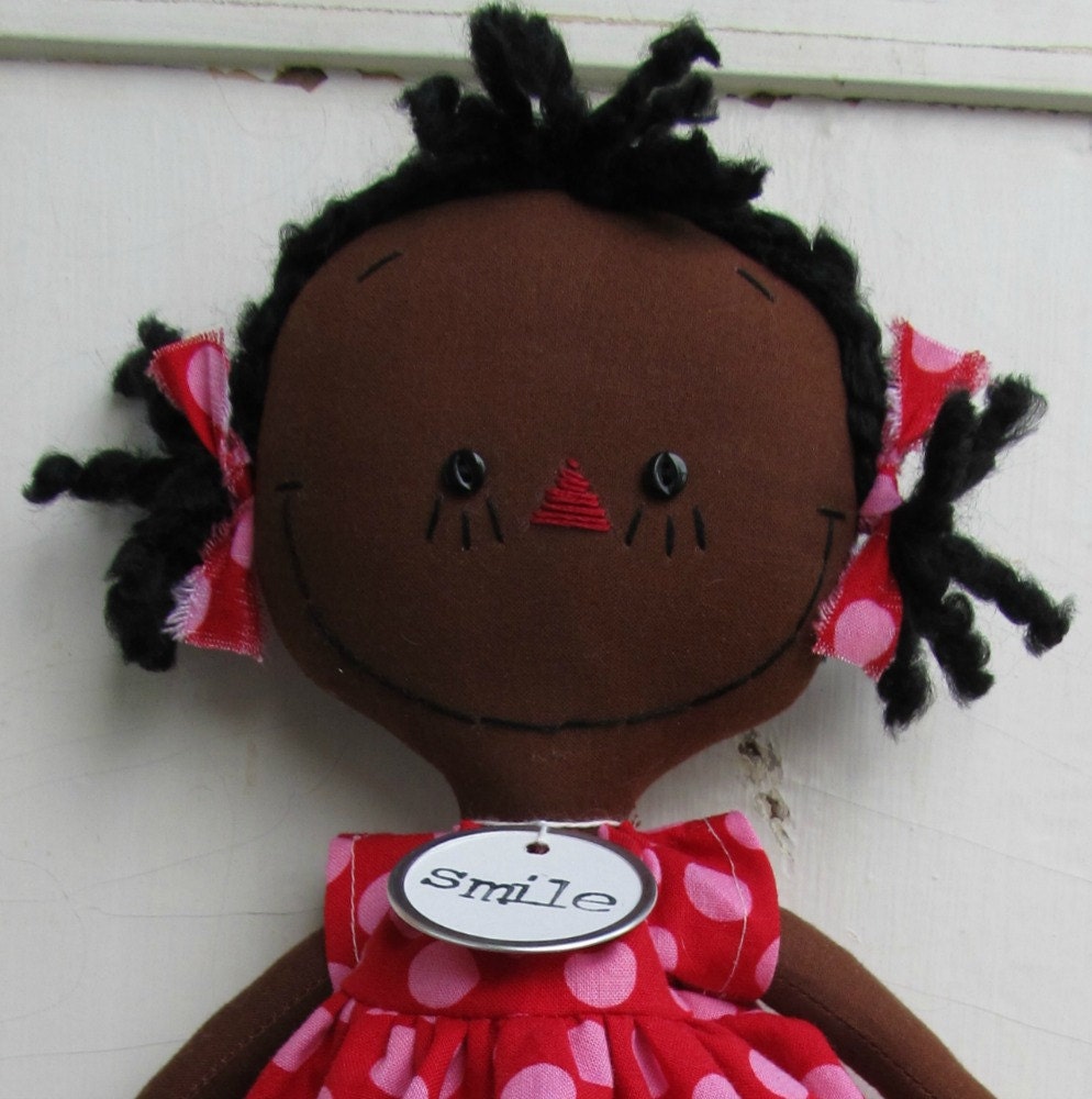 cloth rag doll African American handmade Olivia by SugarAndSpice