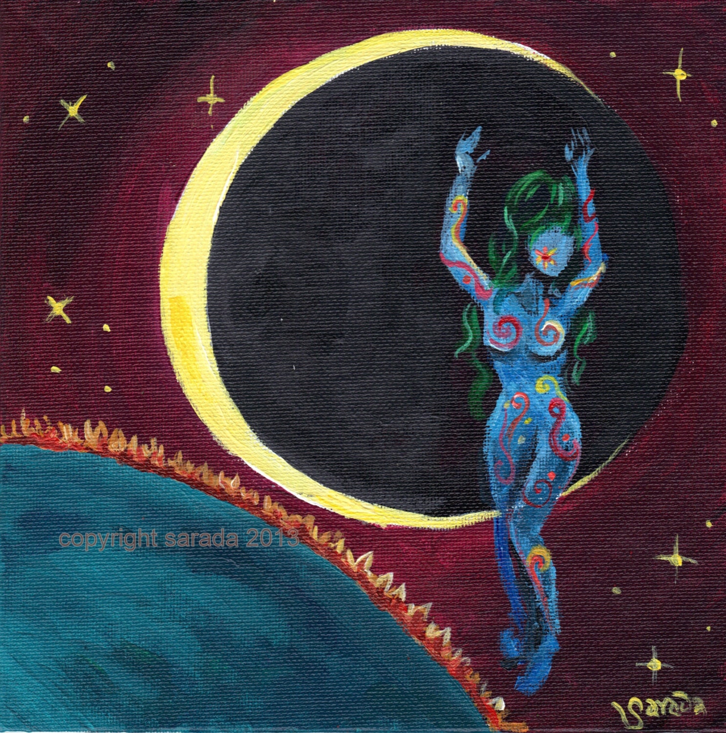 Psychedelic space girl original acrylic painting body paint