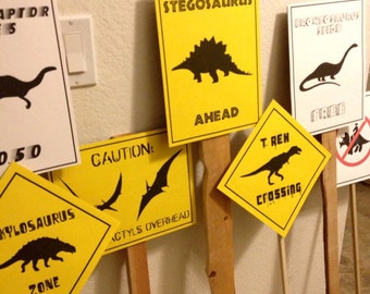 PDF: Set of 7 Dinosaur Crossing Signs - Dinosaur Themed Party Warning Caution Zone Paleo Caveman silhouette