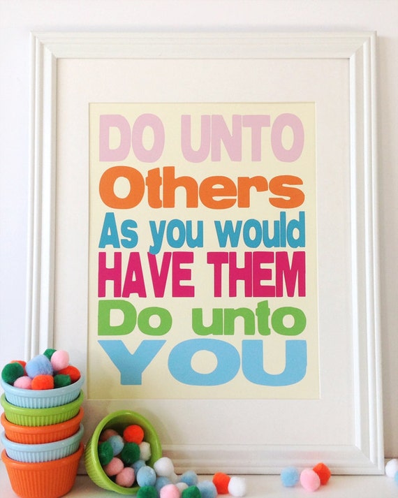 Items similar to Kids Art Print, Do Unto Others Bible Quote, Children's ...