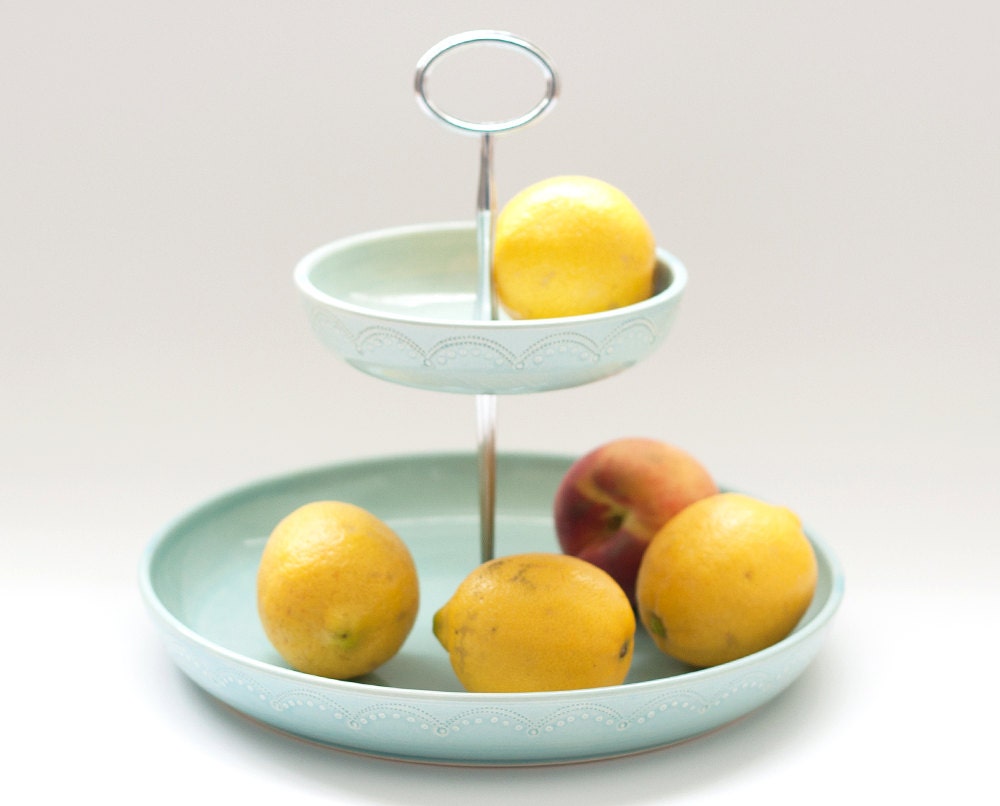Fruit Basket 2tiered Fruit Bowl Aqua