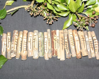 20 Celtic Tree Ogham Staves made with Corresponding Woods with pouch and information sheet - Pagan, Wicca, Druid, Druidry, Witchcraft,