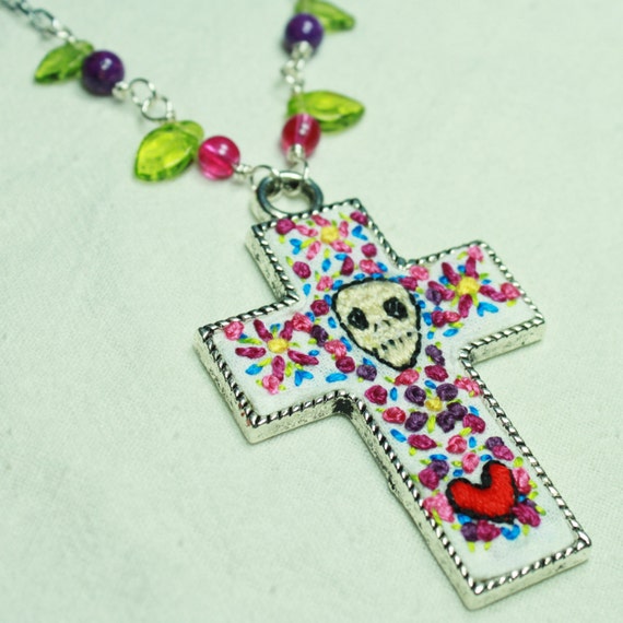 Items similar to Embroidered Dia De Los Muertos Cross on Etsy