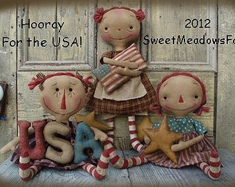 Primitive Americana E-PATTERN Hooray for the USA Raggedy Dolls and Star Garland PDF