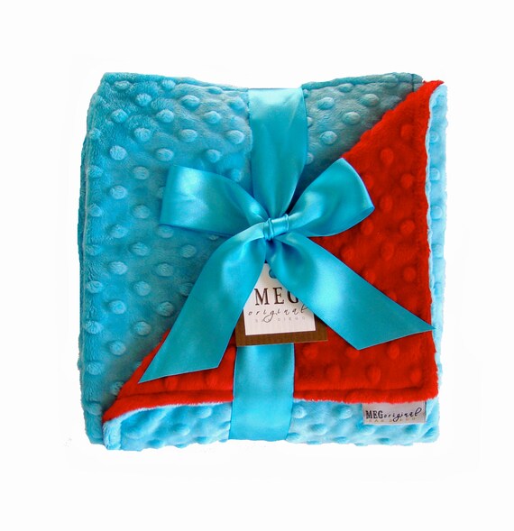 Red & Turquoise Minky Dot Blanket